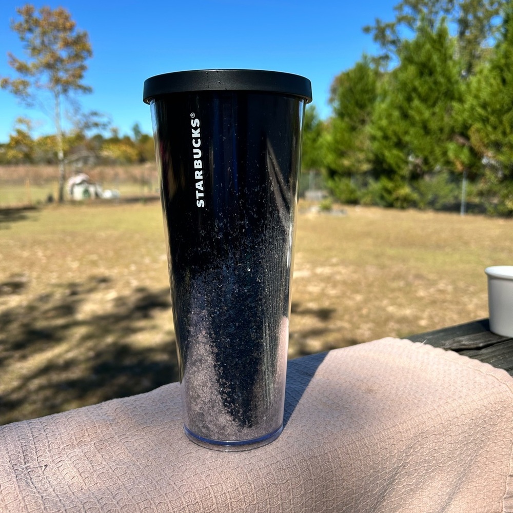 Starbucks 2019 Holiday Black & Silver Cascading Snow Glitter 24 oz. Tumbler